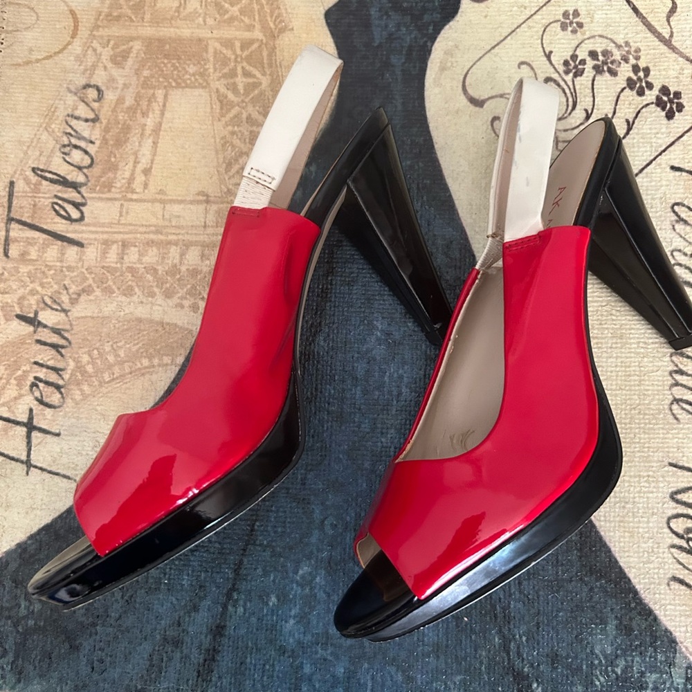 Anne Klein patent red and black play form heels size 6.5